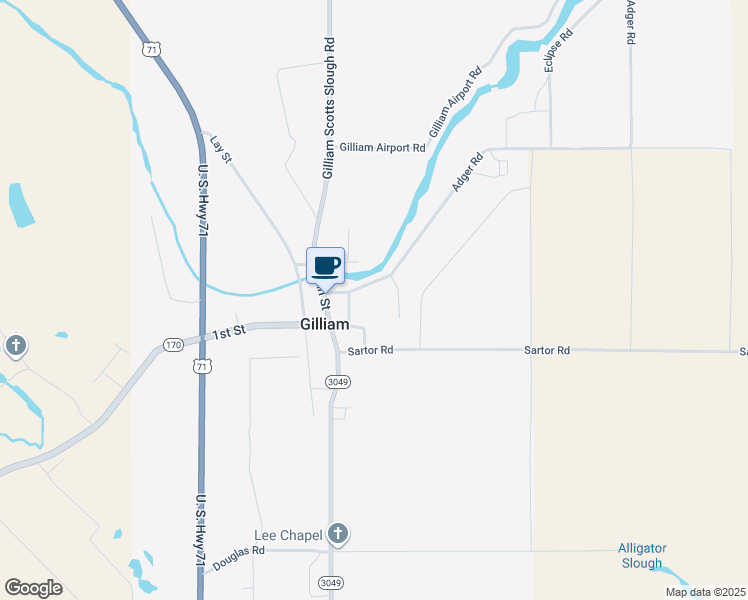 map of restaurants, bars, coffee shops, grocery stores, and more near 12855 Adger Rd in Gilliam