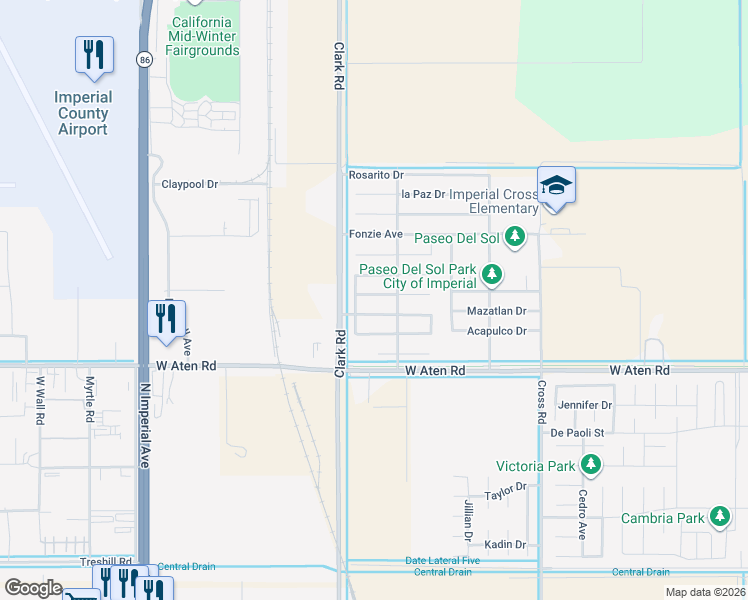 map of restaurants, bars, coffee shops, grocery stores, and more near 279 Playa del Carmen Drive in Imperial
