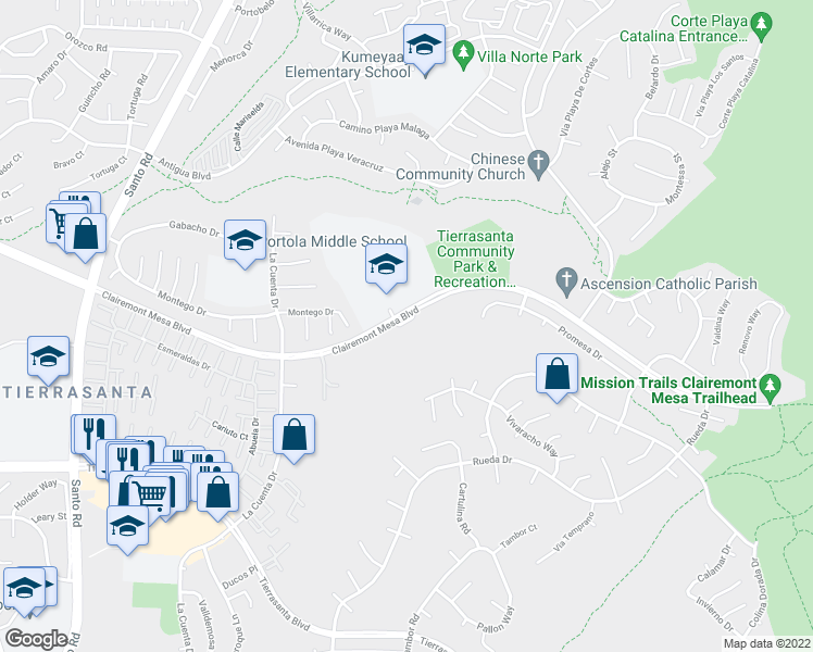 map of restaurants, bars, coffee shops, grocery stores, and more near 11029 Clairemont Mesa Boulevard in San Diego