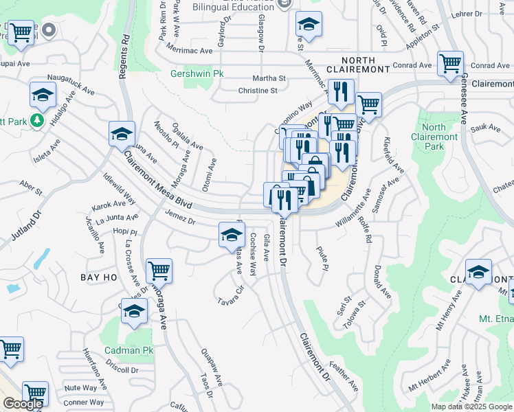 map of restaurants, bars, coffee shops, grocery stores, and more near 3745 Clairemont Mesa Boulevard in San Diego