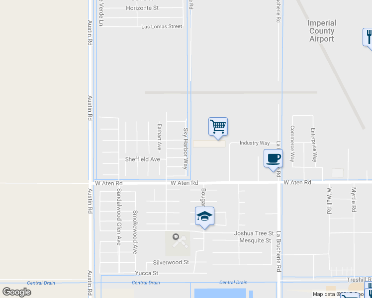 map of restaurants, bars, coffee shops, grocery stores, and more near Sky Harbor Way in Imperial