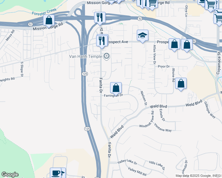 map of restaurants, bars, coffee shops, grocery stores, and more near 2525 Lund Street in El Cajon