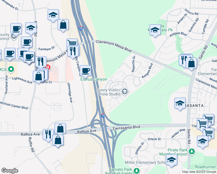 map of restaurants, bars, coffee shops, grocery stores, and more near 9767 Apple Tree Drive in San Diego