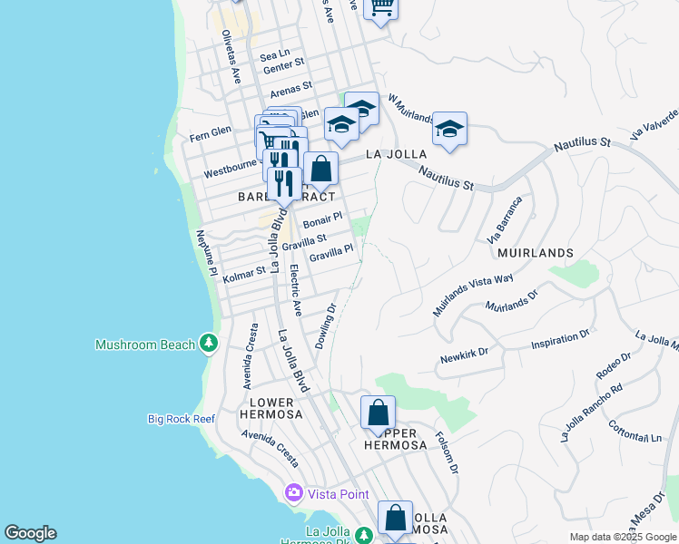 map of restaurants, bars, coffee shops, grocery stores, and more near 526 Palomar Avenue in San Diego