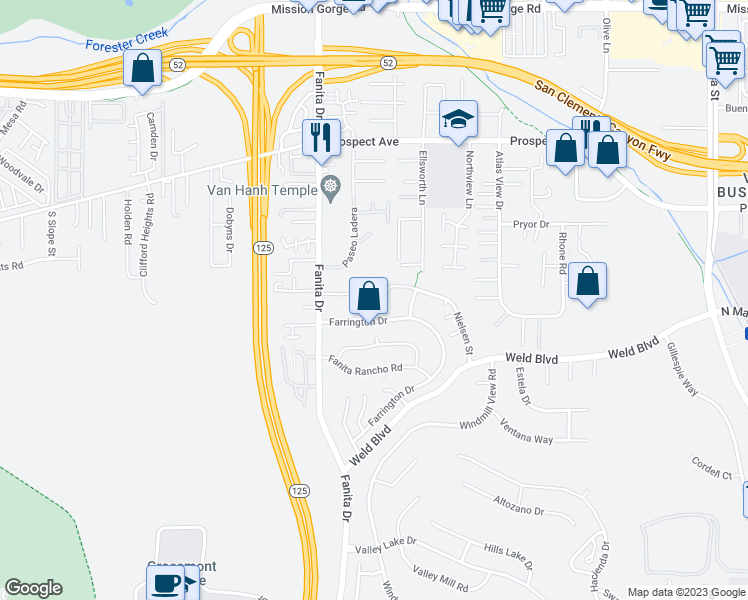 map of restaurants, bars, coffee shops, grocery stores, and more near 2471 Nielsen Street in El Cajon