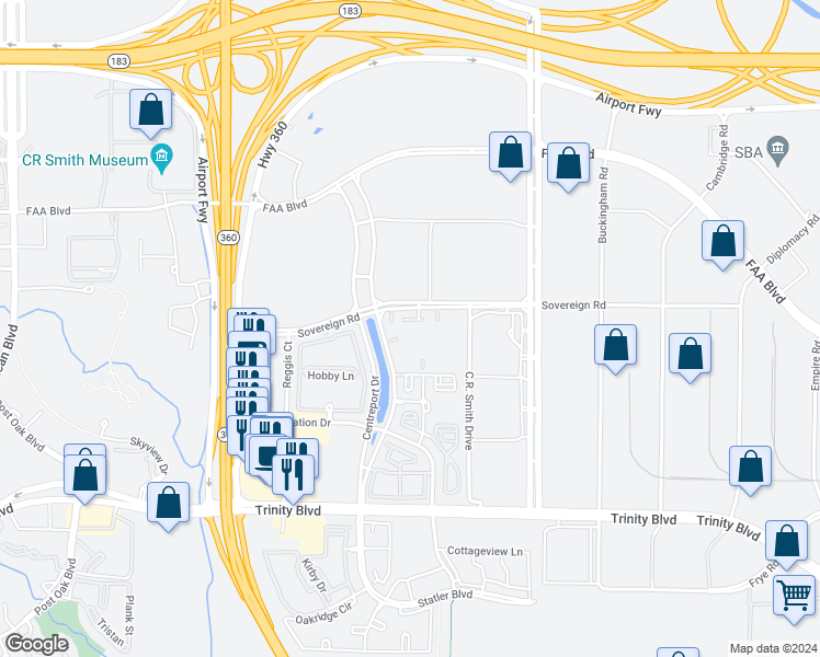 map of restaurants, bars, coffee shops, grocery stores, and more near 4423 De Gaulle Street in Fort Worth