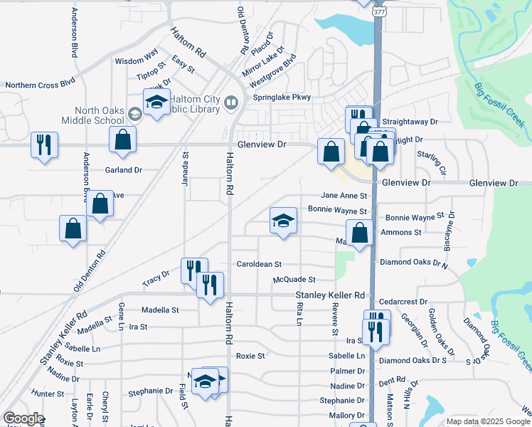 map of restaurants, bars, coffee shops, grocery stores, and more near 5224 Ammons Street in Fort Worth