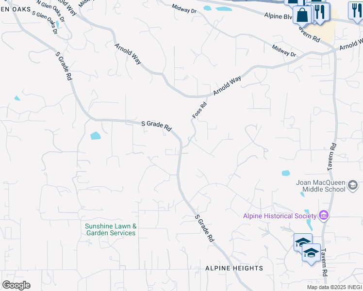 map of restaurants, bars, coffee shops, grocery stores, and more near 1166 South Grade Road in Alpine