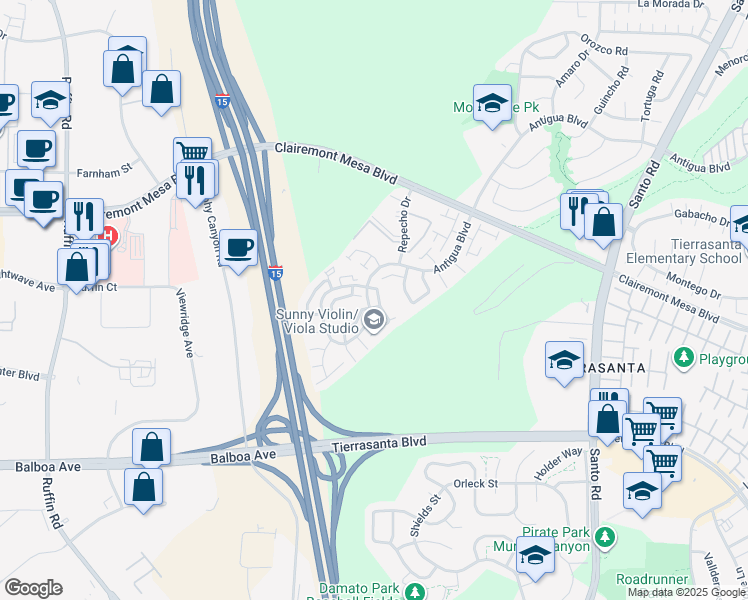 map of restaurants, bars, coffee shops, grocery stores, and more near 9834 Apple Tree Drive in San Diego