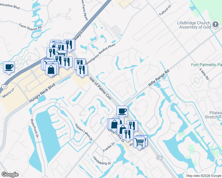 map of restaurants, bars, coffee shops, grocery stores, and more near 1991 Armory Drive in Mount Pleasant