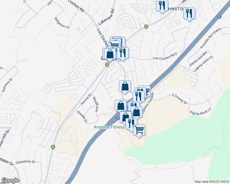 map of restaurants, bars, coffee shops, grocery stores, and more near 8334 Ora Belle Lane in El Cajon