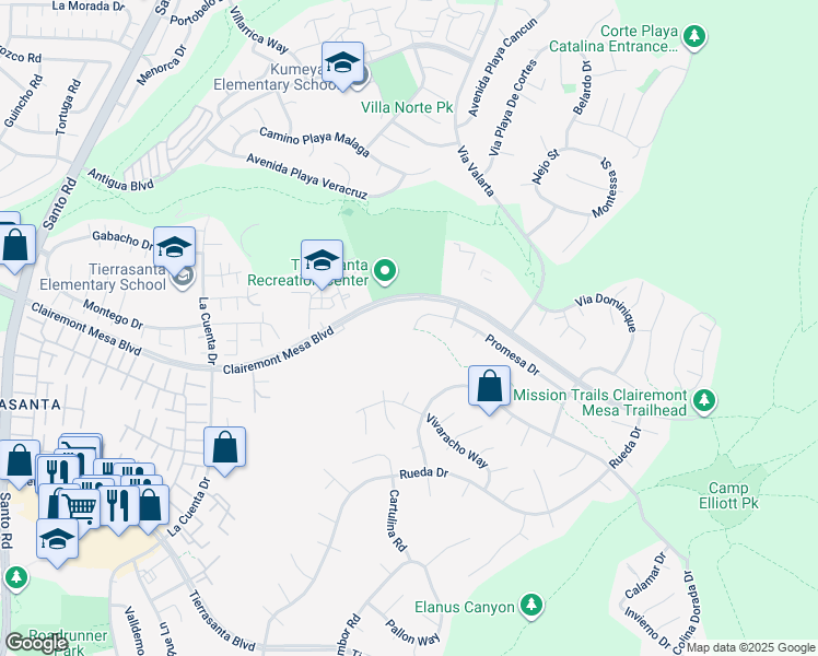map of restaurants, bars, coffee shops, grocery stores, and more near 10912 Promesa Drive in San Diego