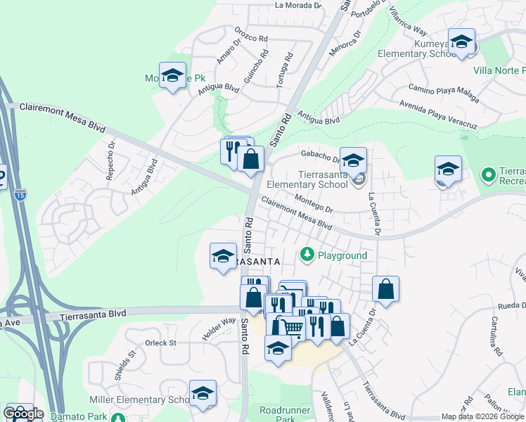 map of restaurants, bars, coffee shops, grocery stores, and more near in San Diego