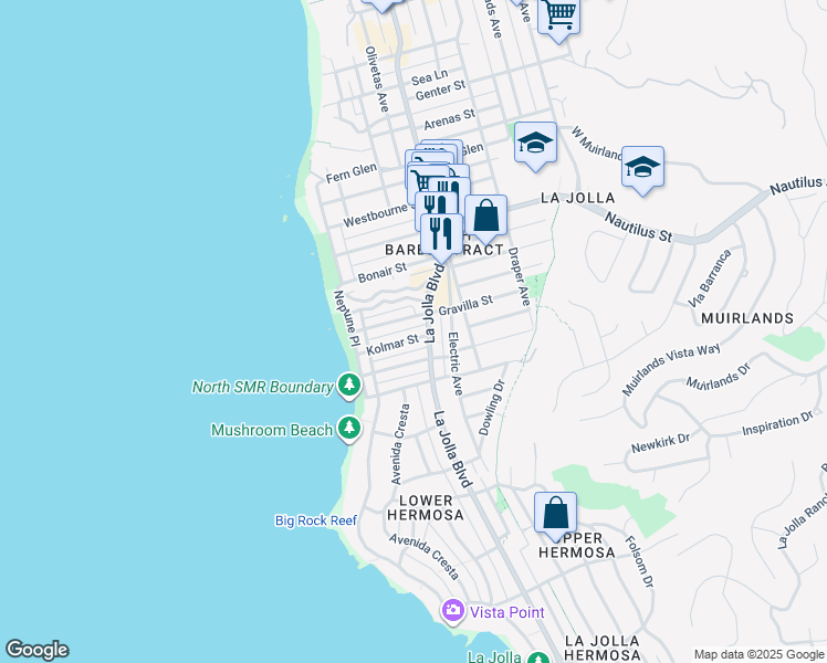 map of restaurants, bars, coffee shops, grocery stores, and more near 354 Kolmar Street in San Diego