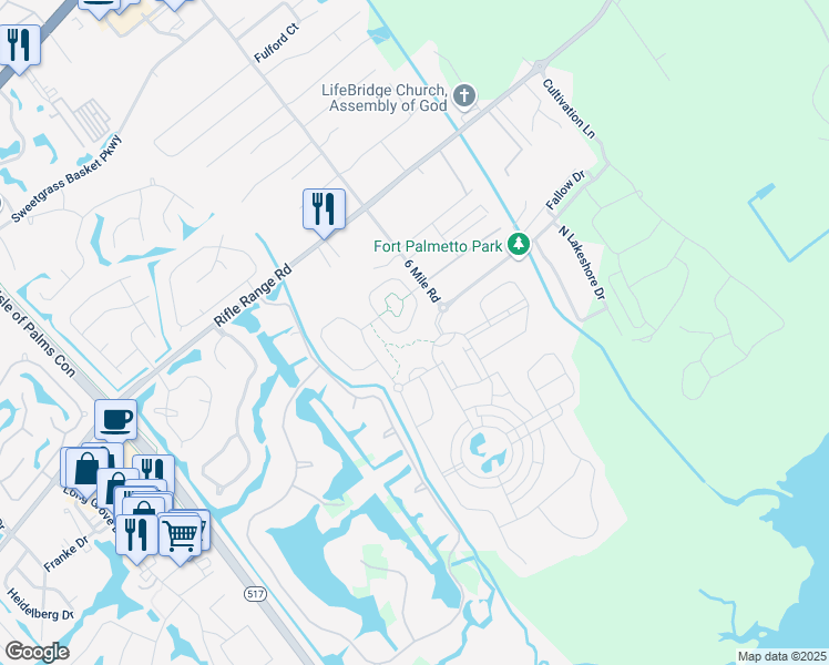map of restaurants, bars, coffee shops, grocery stores, and more near 1488 Longspur Drive in Mount Pleasant