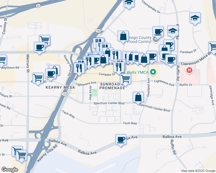 map of restaurants, bars, coffee shops, grocery stores, and more near 5097 Promenade North Place in San Diego