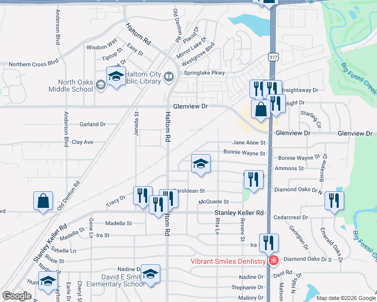 map of restaurants, bars, coffee shops, grocery stores, and more near 5680 Denton Highway in Haltom City