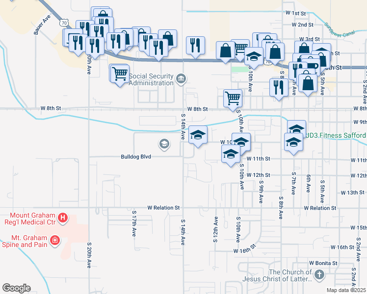 map of restaurants, bars, coffee shops, grocery stores, and more near 1041 South 14th Avenue in Safford