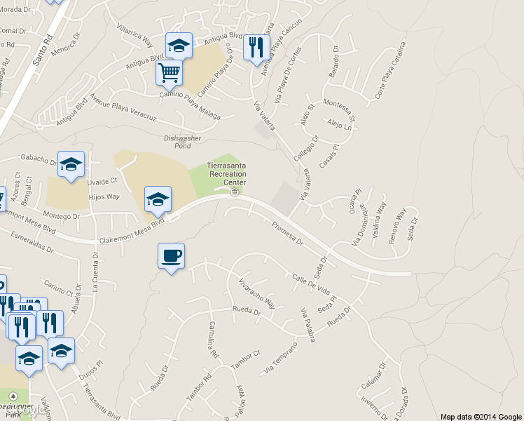 map of restaurants, bars, coffee shops, grocery stores, and more near 11012 Promesa Dr in San Diego