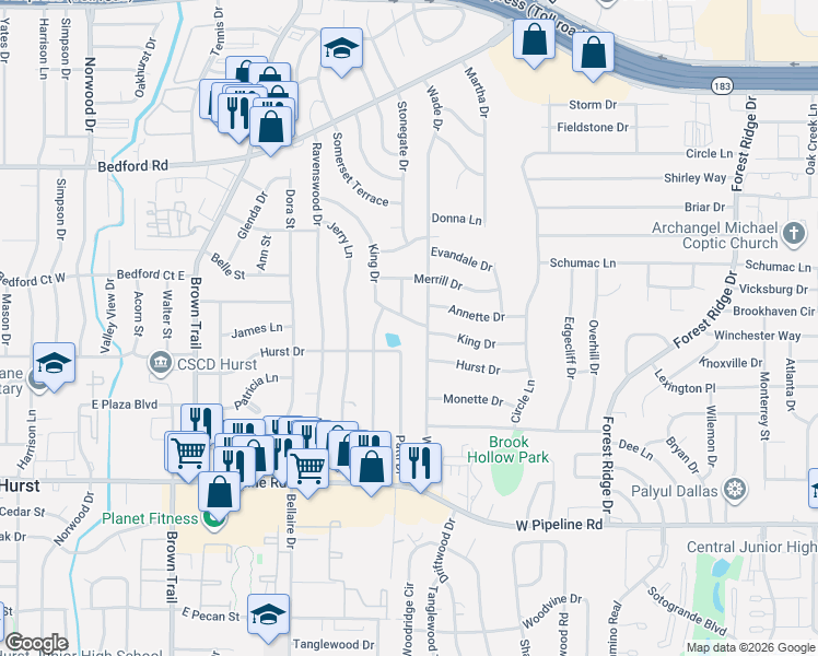map of restaurants, bars, coffee shops, grocery stores, and more near 508 King Drive in Bedford