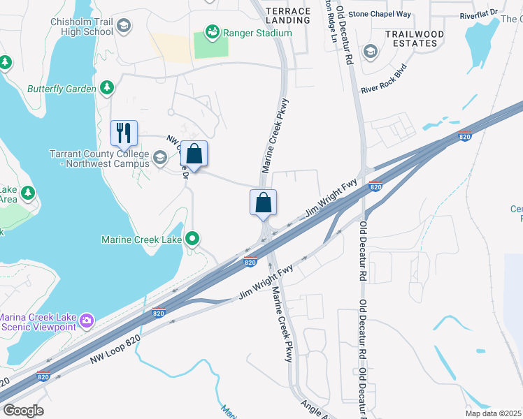 map of restaurants, bars, coffee shops, grocery stores, and more near 4841 Marine Creek Parkway in Fort Worth
