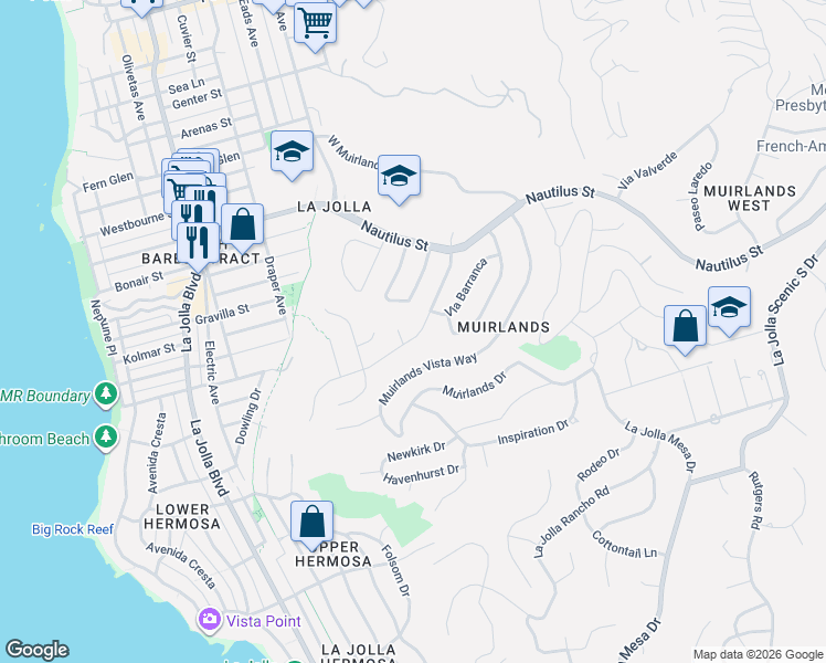 map of restaurants, bars, coffee shops, grocery stores, and more near 1160 Via Angelina in San Diego