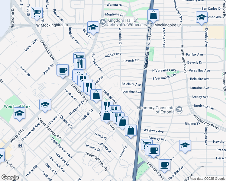 map of restaurants, bars, coffee shops, grocery stores, and more near 3719 Miles Street in Dallas