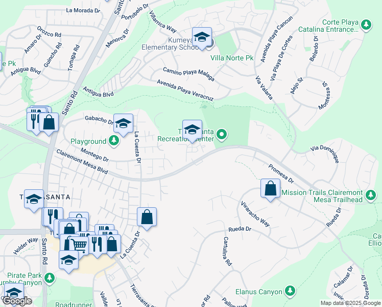 map of restaurants, bars, coffee shops, grocery stores, and more near 11010 Clairemont Mesa Boulevard in San Diego