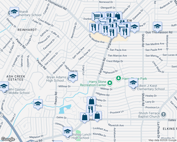 map of restaurants, bars, coffee shops, grocery stores, and more near 2324 Highwood Drive in Dallas