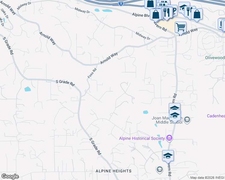 map of restaurants, bars, coffee shops, grocery stores, and more near 1480 Foss Lane in Alpine