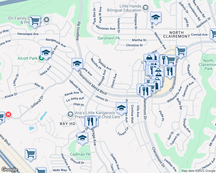 map of restaurants, bars, coffee shops, grocery stores, and more near 3442 Luna Avenue in San Diego
