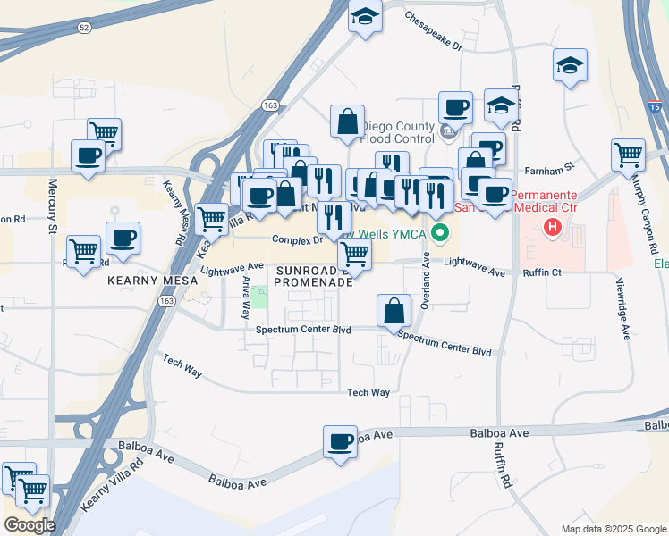 map of restaurants, bars, coffee shops, grocery stores, and more near 8923 Promenade North Place in San Diego