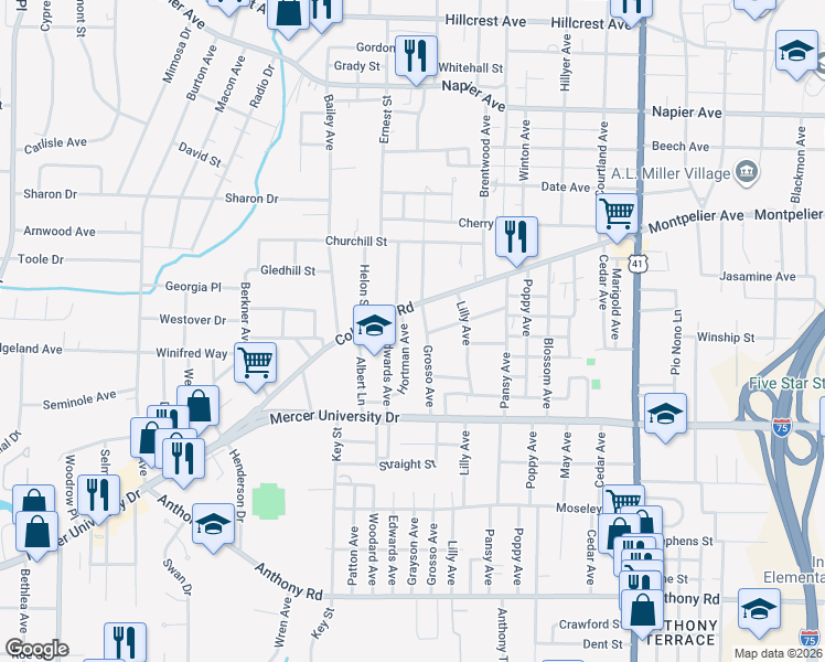 map of restaurants, bars, coffee shops, grocery stores, and more near 330 Hortman Avenue in Macon