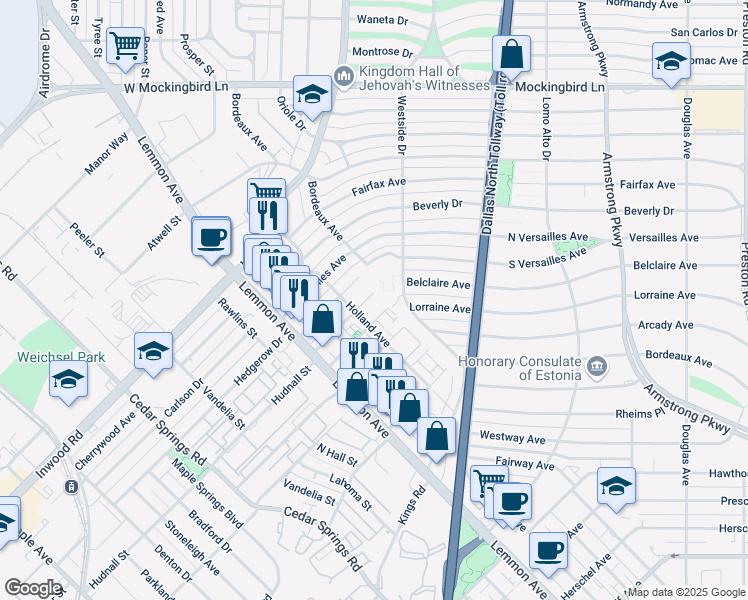 map of restaurants, bars, coffee shops, grocery stores, and more near 3718 Dorothy Avenue in Dallas