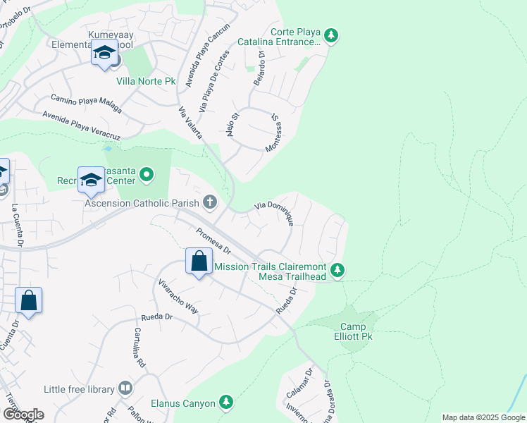 map of restaurants, bars, coffee shops, grocery stores, and more near 4787 Quito Court in San Diego