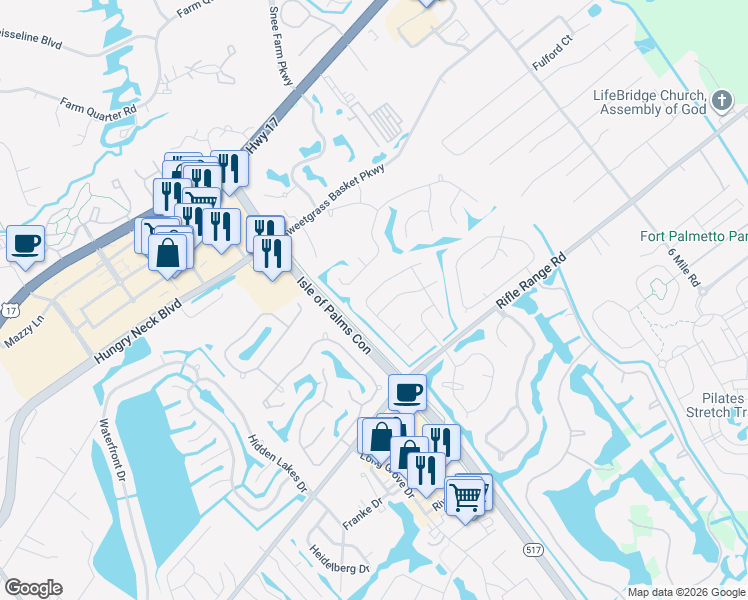 map of restaurants, bars, coffee shops, grocery stores, and more near 1991 Armory Drive in Mount Pleasant