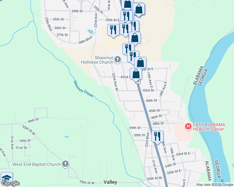 map of restaurants, bars, coffee shops, grocery stores, and more near 4301 22nd Avenue West in Valley