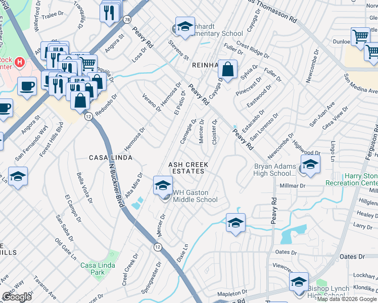 map of restaurants, bars, coffee shops, grocery stores, and more near 1631 McCosh Drive in Dallas