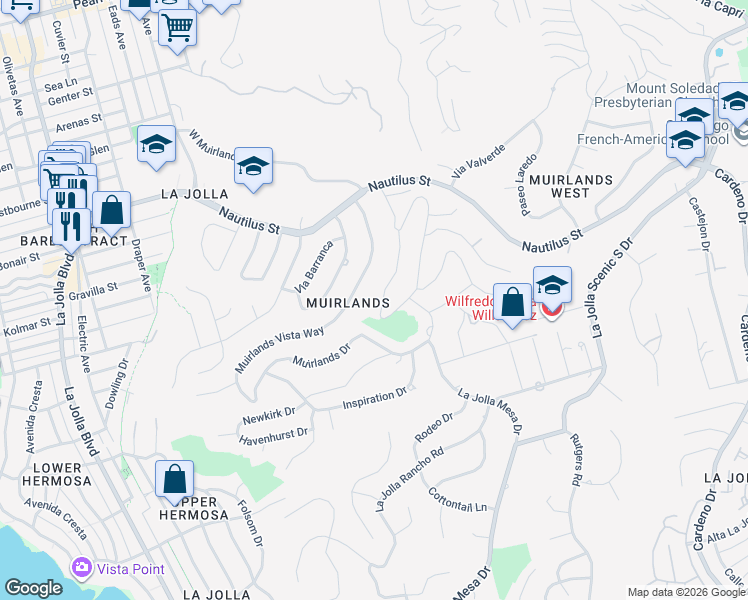 map of restaurants, bars, coffee shops, grocery stores, and more near 6424 El Camino Del Teatro in San Diego