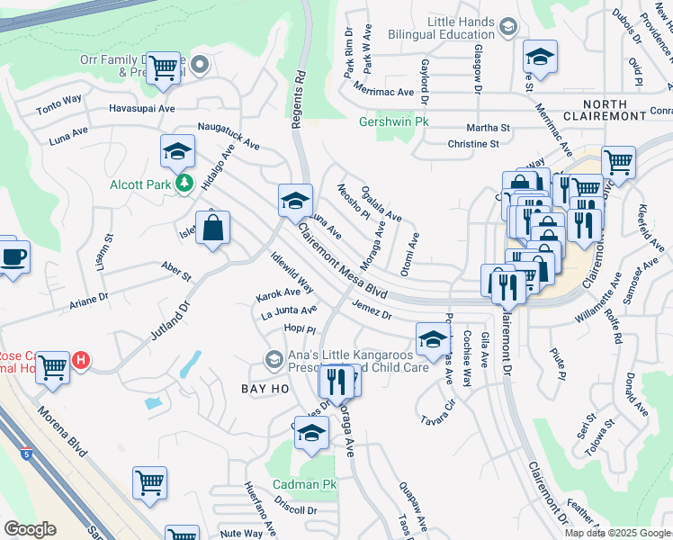 map of restaurants, bars, coffee shops, grocery stores, and more near 3329 Clairemont Mesa Boulevard in San Diego