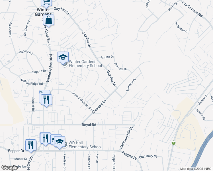 map of restaurants, bars, coffee shops, grocery stores, and more near 12461 Gay Rio Drive in Lakeside