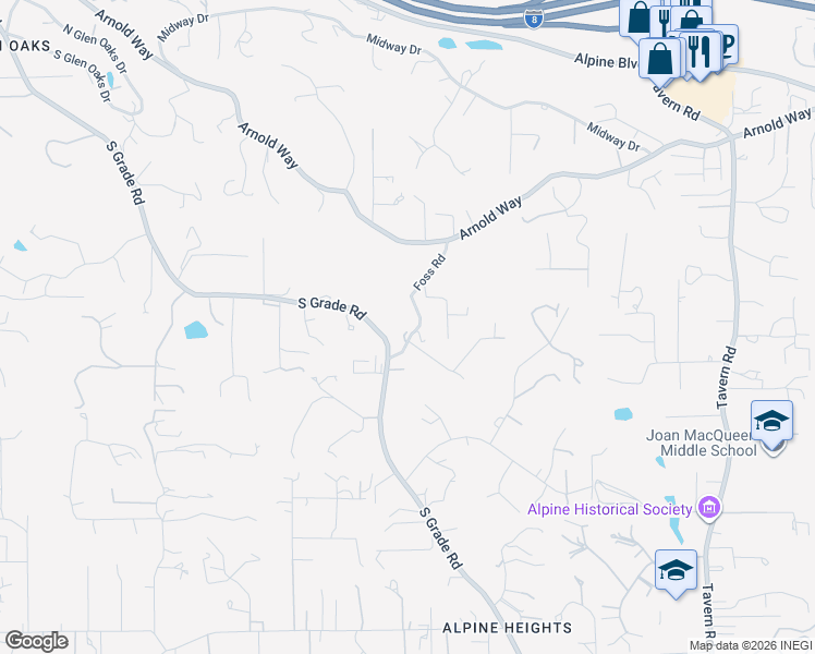 map of restaurants, bars, coffee shops, grocery stores, and more near 1746 Foss Road in Alpine