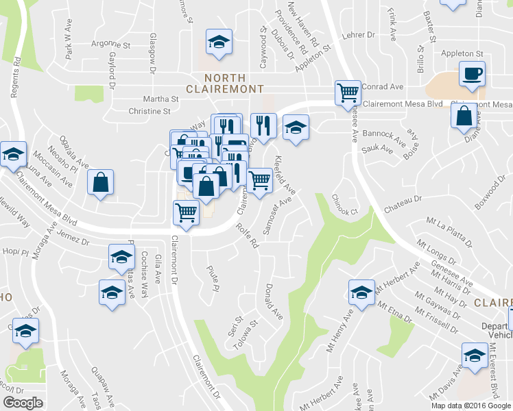 map of restaurants, bars, coffee shops, grocery stores, and more near 4168 Willamette Avenue in San Diego