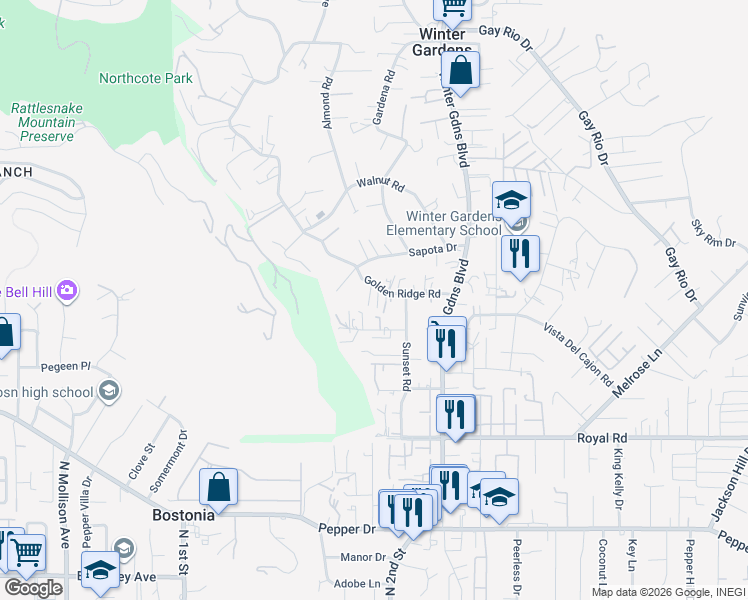 map of restaurants, bars, coffee shops, grocery stores, and more near 8334 Mary Dean Lane in Lakeside