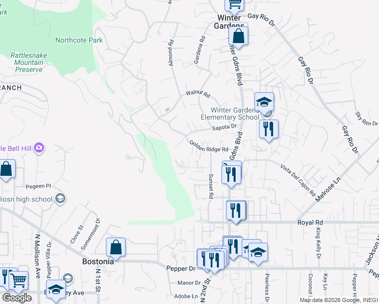 map of restaurants, bars, coffee shops, grocery stores, and more near 8334 Mary Dean Lane in Lakeside