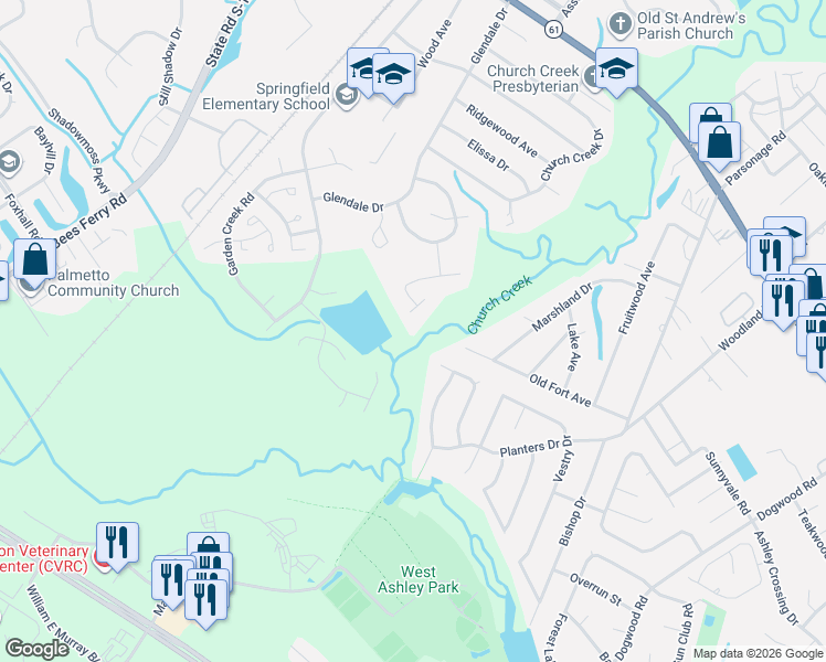 map of restaurants, bars, coffee shops, grocery stores, and more near 2051 Marsh Flower Lane in Charleston