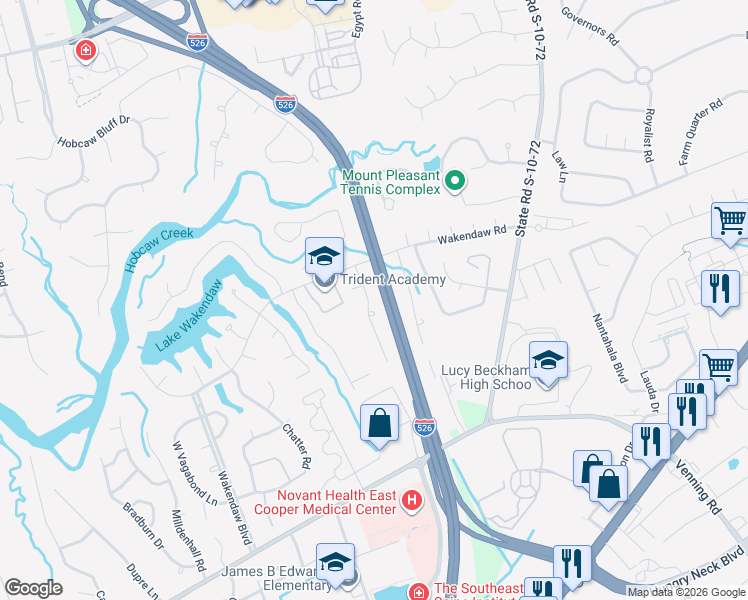 map of restaurants, bars, coffee shops, grocery stores, and more near 1275 Chatfield Street in Mount Pleasant