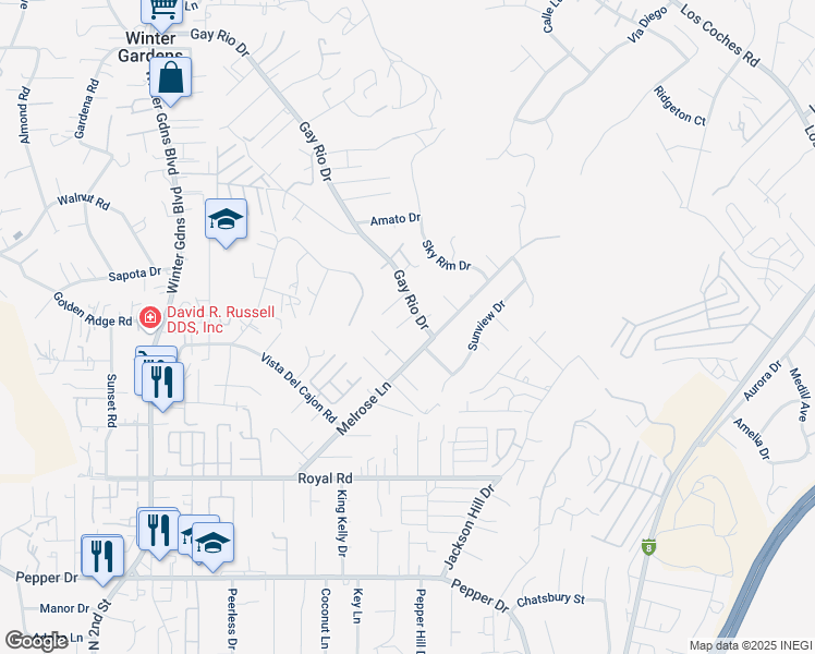 map of restaurants, bars, coffee shops, grocery stores, and more near 12465 Gay Rio Drive in Lakeside