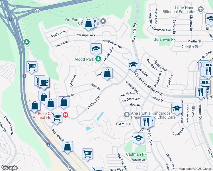 map of restaurants, bars, coffee shops, grocery stores, and more near in San Diego