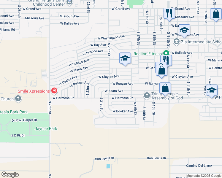 map of restaurants, bars, coffee shops, grocery stores, and more near 1908 West Sears Avenue in Artesia